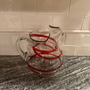 Pier 1 Swirline Red Glass Pitcher